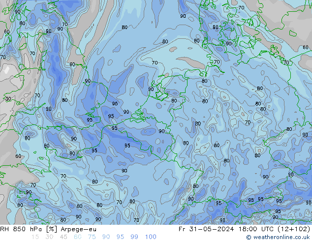 850 hPa Nispi Nem Arpege-eu Cu 31.05.2024 18 UTC