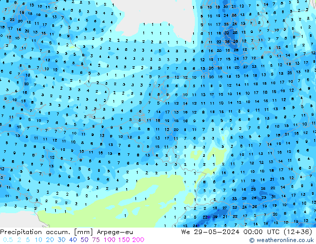 Precipitation accum. Arpege-eu mer 29.05.2024 00 UTC