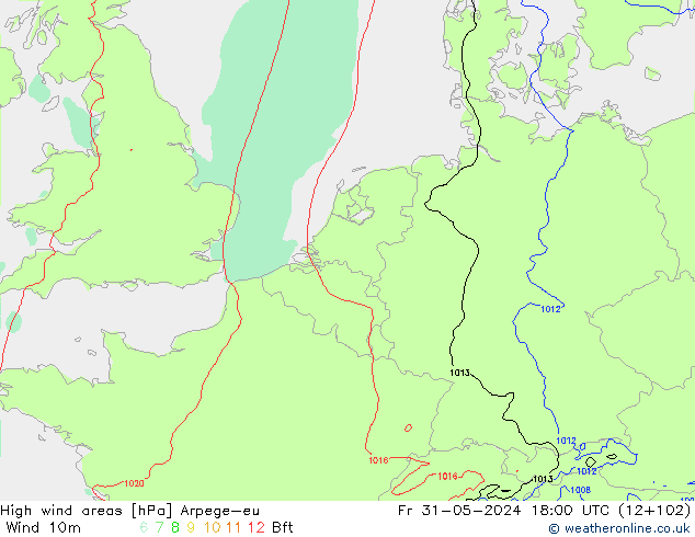 High wind areas Arpege-eu пт 31.05.2024 18 UTC