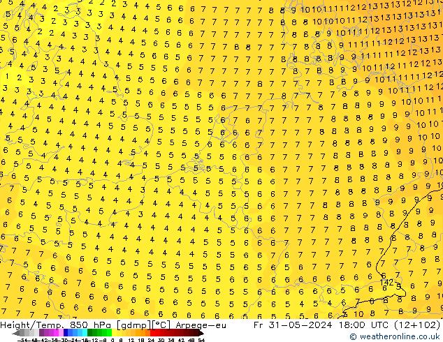 Height/Temp. 850 hPa Arpege-eu pt. 31.05.2024 18 UTC