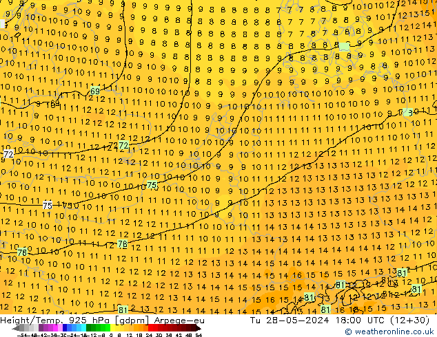 Height/Temp. 925 hPa Arpege-eu  28.05.2024 18 UTC