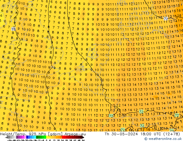 Height/Temp. 925 hPa Arpege-eu Th 30.05.2024 18 UTC