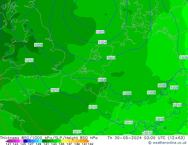 Dikte 850-1000 hPa Arpege-eu do 30.05.2024 03 UTC