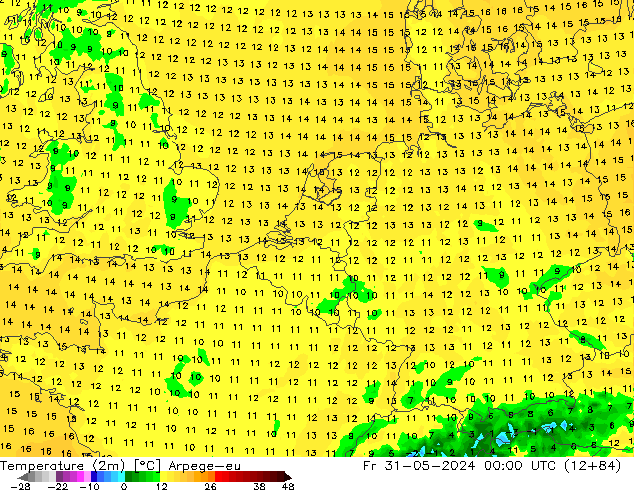 Temperaturkarte (2m) Arpege-eu Fr 31.05.2024 00 UTC