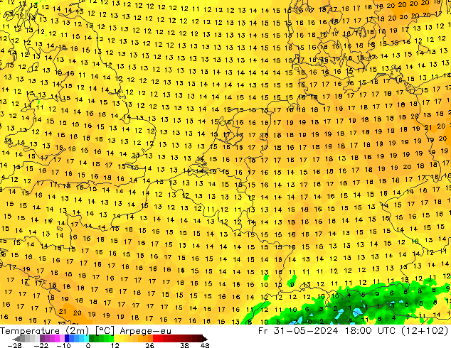 Temperature (2m) Arpege-eu Pá 31.05.2024 18 UTC