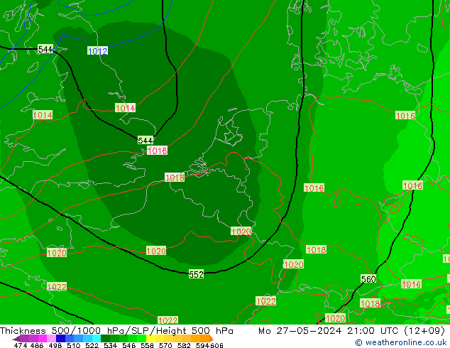 Thck 500-1000hPa Arpege-eu Seg 27.05.2024 21 UTC