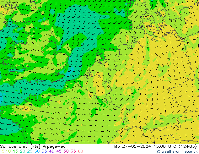 ветер 10 m Arpege-eu пн 27.05.2024 15 UTC
