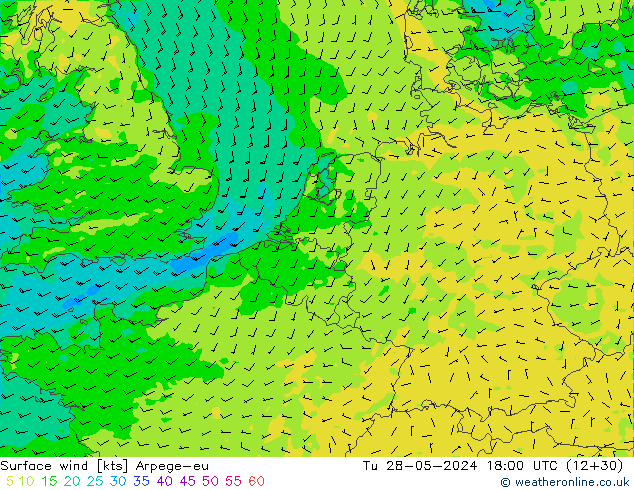 Rüzgar 10 m Arpege-eu Sa 28.05.2024 18 UTC