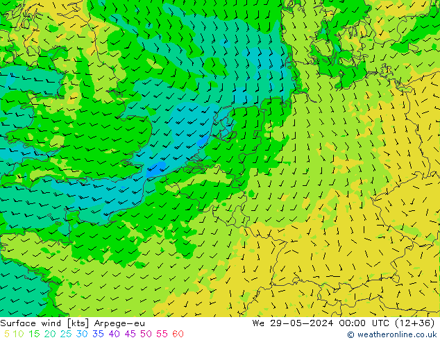 Surface wind Arpege-eu We 29.05.2024 00 UTC