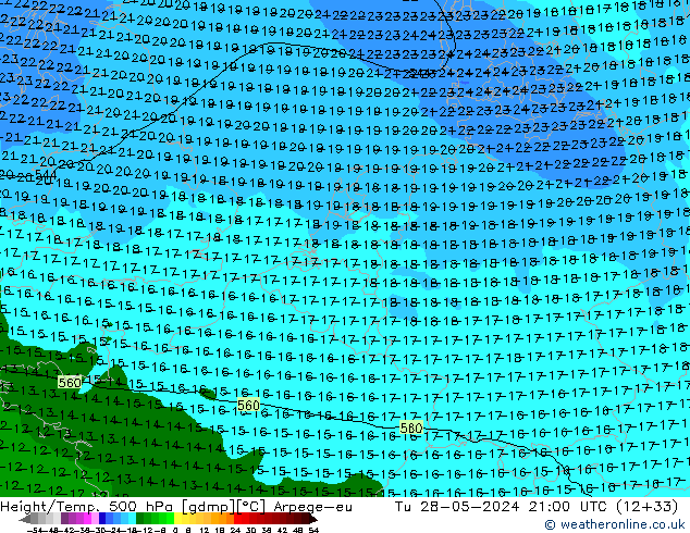 Height/Temp. 500 гПа Arpege-eu вт 28.05.2024 21 UTC