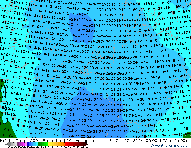 Hoogte/Temp. 500 hPa Arpege-eu vr 31.05.2024 06 UTC