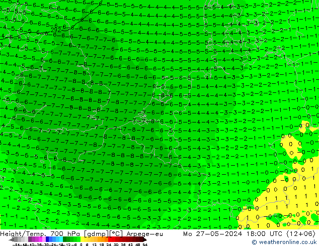 Height/Temp. 700 hPa Arpege-eu Seg 27.05.2024 18 UTC