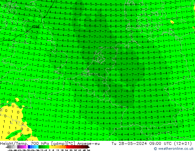 Geop./Temp. 700 hPa Arpege-eu mar 28.05.2024 09 UTC