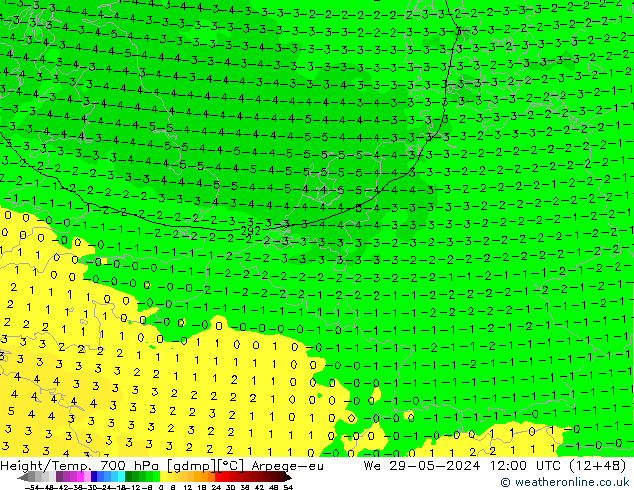 Height/Temp. 700 hPa Arpege-eu Mi 29.05.2024 12 UTC