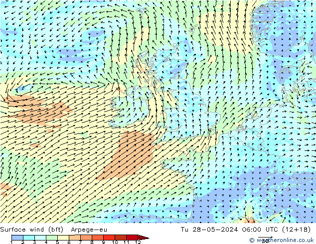 wiatr 10 m (bft) Arpege-eu wto. 28.05.2024 06 UTC