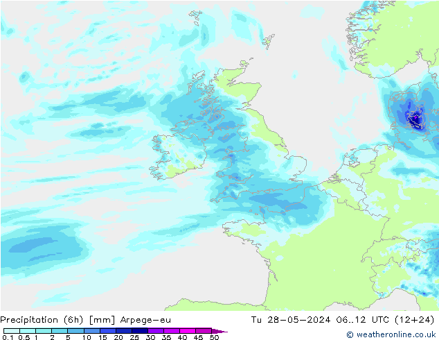 Precipitação (6h) Arpege-eu Ter 28.05.2024 12 UTC