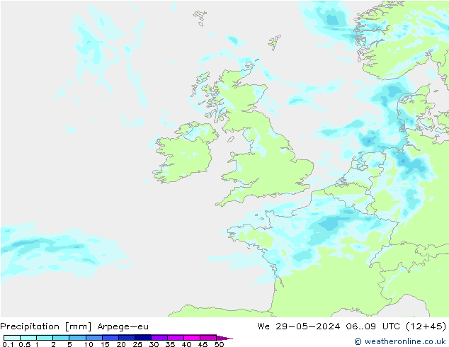 Precipitazione Arpege-eu mer 29.05.2024 09 UTC