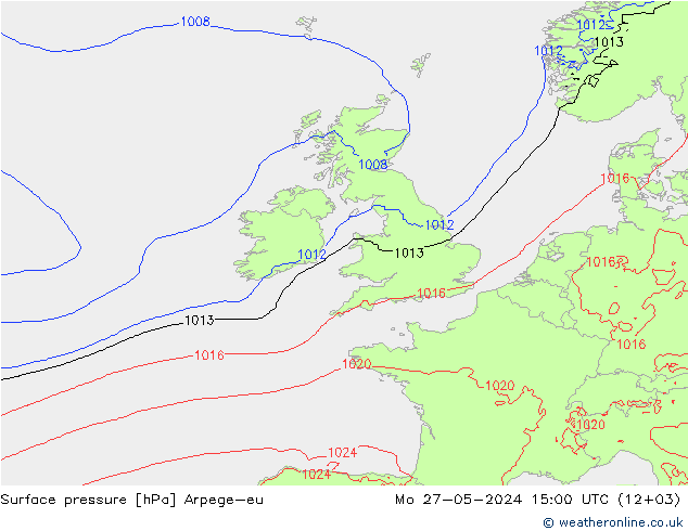 Atmosférický tlak Arpege-eu Po 27.05.2024 15 UTC