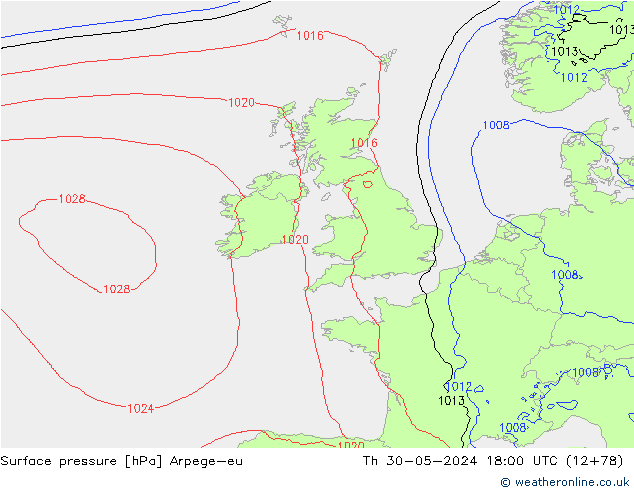 Surface pressure Arpege-eu Th 30.05.2024 18 UTC