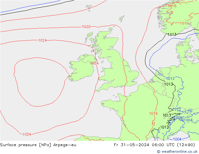 Atmosférický tlak Arpege-eu Pá 31.05.2024 06 UTC