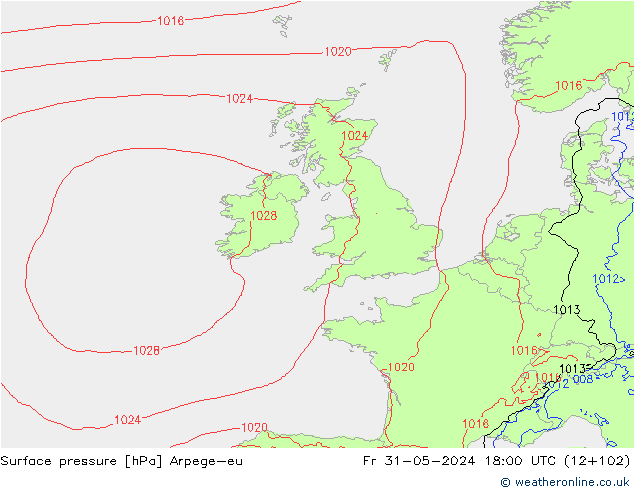 Surface pressure Arpege-eu Fr 31.05.2024 18 UTC