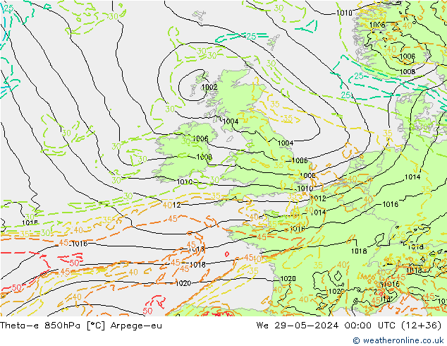 Theta-e 850гПа Arpege-eu ср 29.05.2024 00 UTC