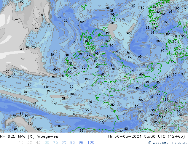 RH 925 hPa Arpege-eu  30.05.2024 03 UTC