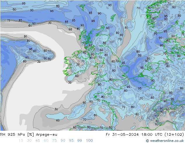 RH 925 hPa Arpege-eu Sex 31.05.2024 18 UTC