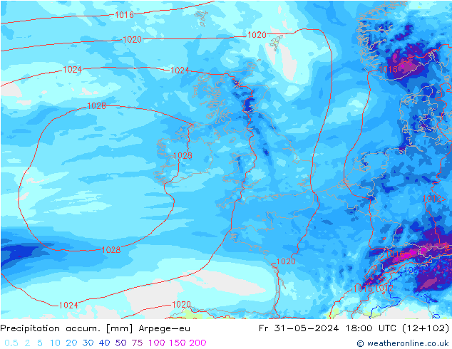 Precipitation accum. Arpege-eu Sex 31.05.2024 18 UTC