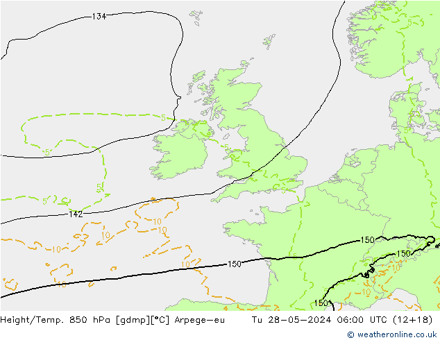 Hoogte/Temp. 850 hPa Arpege-eu di 28.05.2024 06 UTC