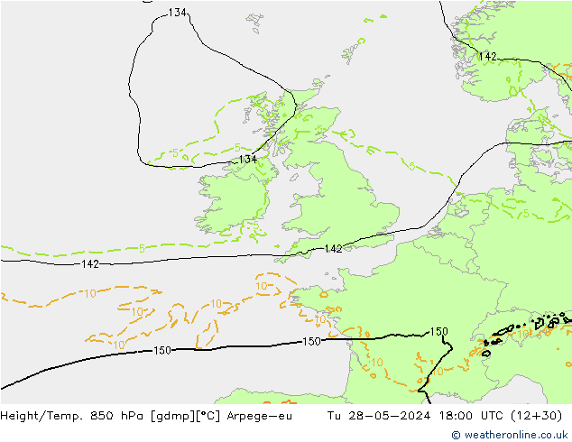 Height/Temp. 850 hPa Arpege-eu  28.05.2024 18 UTC