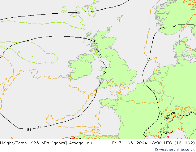 Hoogte/Temp. 925 hPa Arpege-eu vr 31.05.2024 18 UTC