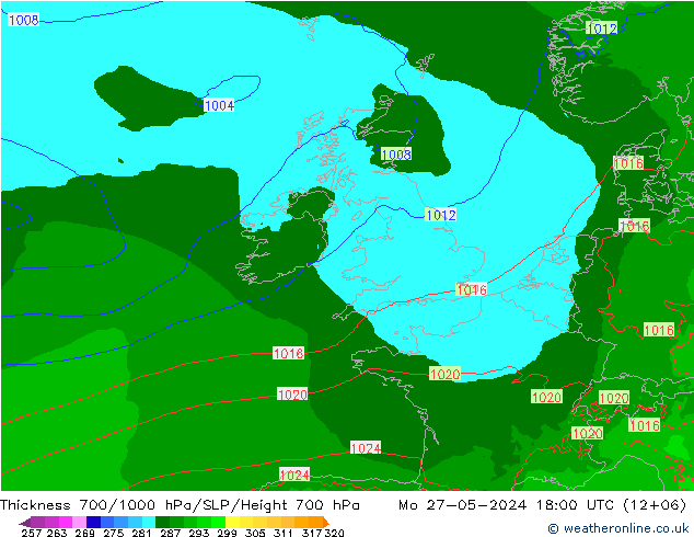 Thck 700-1000 hPa Arpege-eu pon. 27.05.2024 18 UTC