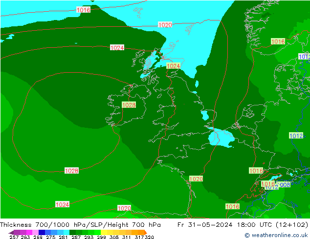 Thck 700-1000 hPa Arpege-eu Fr 31.05.2024 18 UTC