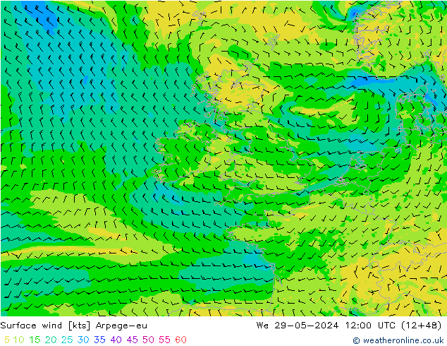 Surface wind Arpege-eu We 29.05.2024 12 UTC