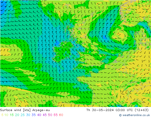 Rüzgar 10 m Arpege-eu Per 30.05.2024 03 UTC