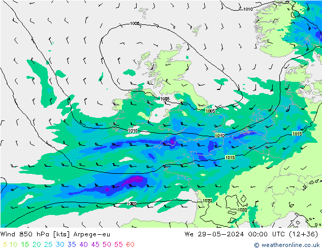 ветер 850 гПа Arpege-eu ср 29.05.2024 00 UTC