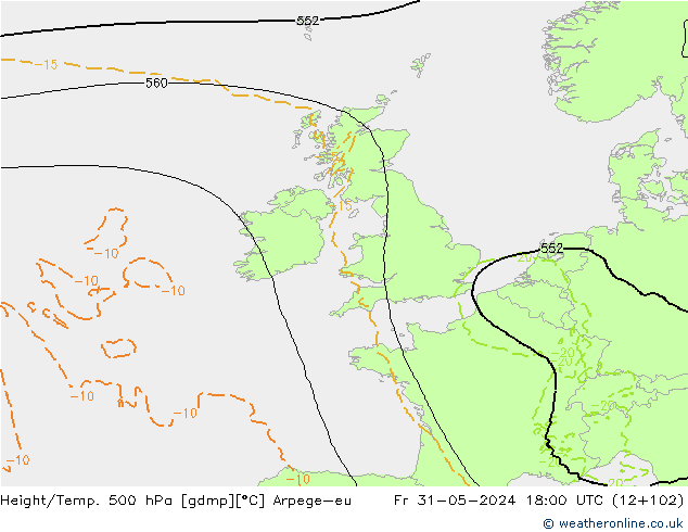 Height/Temp. 500 hPa Arpege-eu  31.05.2024 18 UTC