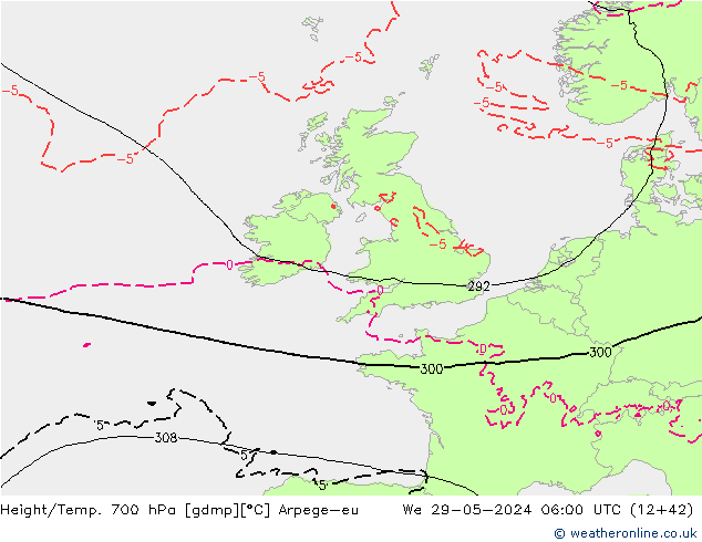 Height/Temp. 700 hPa Arpege-eu  29.05.2024 06 UTC
