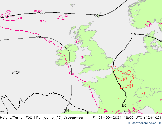 Height/Temp. 700 hPa Arpege-eu Fr 31.05.2024 18 UTC