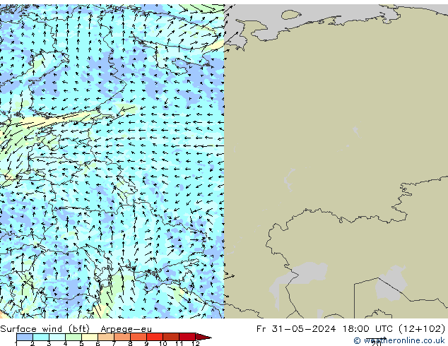 Rüzgar 10 m (bft) Arpege-eu Cu 31.05.2024 18 UTC