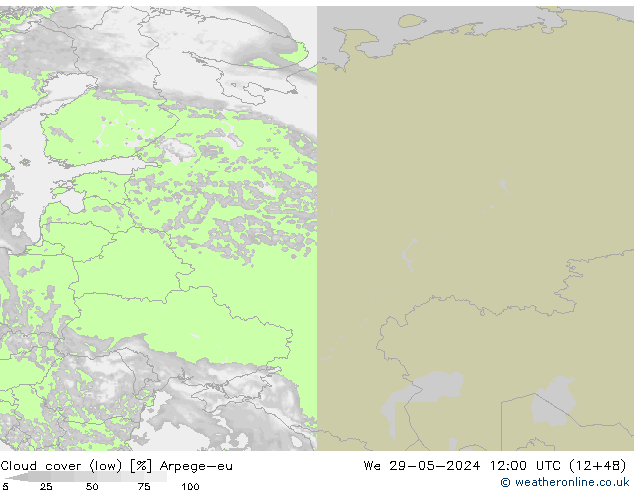 nuvens (baixo) Arpege-eu Qua 29.05.2024 12 UTC