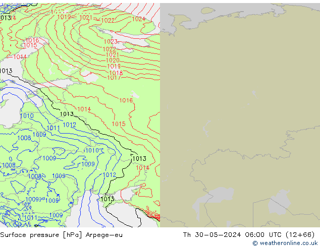 Atmosférický tlak Arpege-eu Čt 30.05.2024 06 UTC