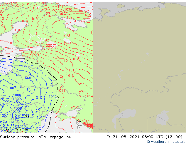 Atmosférický tlak Arpege-eu Pá 31.05.2024 06 UTC