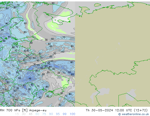 RH 700 hPa Arpege-eu Do 30.05.2024 12 UTC