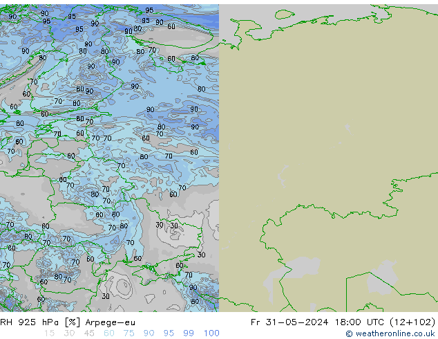 RH 925 гПа Arpege-eu пт 31.05.2024 18 UTC