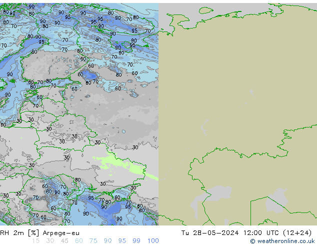 RH 2m Arpege-eu Tu 28.05.2024 12 UTC