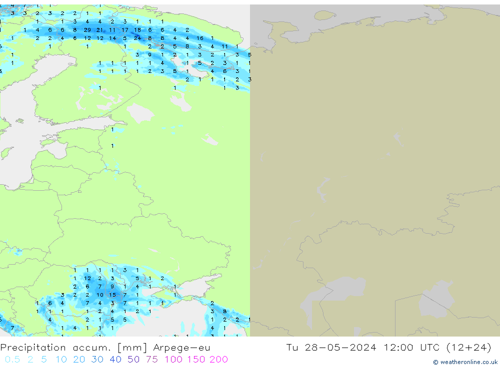 Precipitation accum. Arpege-eu  28.05.2024 12 UTC