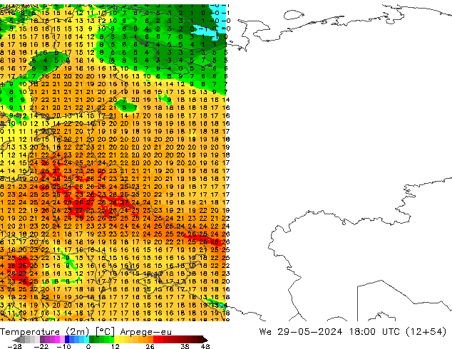 mapa temperatury (2m) Arpege-eu śro. 29.05.2024 18 UTC