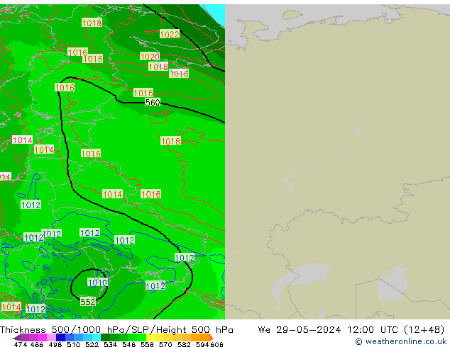 Espesor 500-1000 hPa Arpege-eu mié 29.05.2024 12 UTC